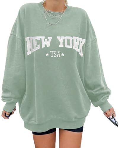 Micoson Womens New York Sweatshirt Loose Oversized Fashion Solid