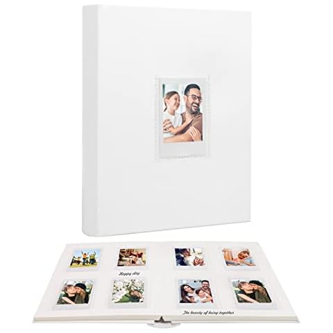 128 Pockets Photo Album with Writing Space, Front Window, Photo Albums 3 Inch Compatible with Fujifilm Instax Mini 12 11 9 8 7+ 99 40, for Polaroid 300 Instant Camera,K-pop Photocards (White) Cover