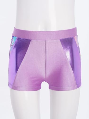 Kids Girls Metallic Printed Dance Shorts Elastic Waistband Patchwork Athletic Shorts for Gymnastics Yoga3