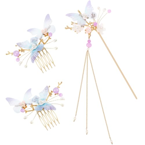 Lurrose Lot de 3 barrettes à cheveux chinoises avec perles - Barrettes à cheveux japonaises - Fleurs - Barrette à cheveux pour mariage