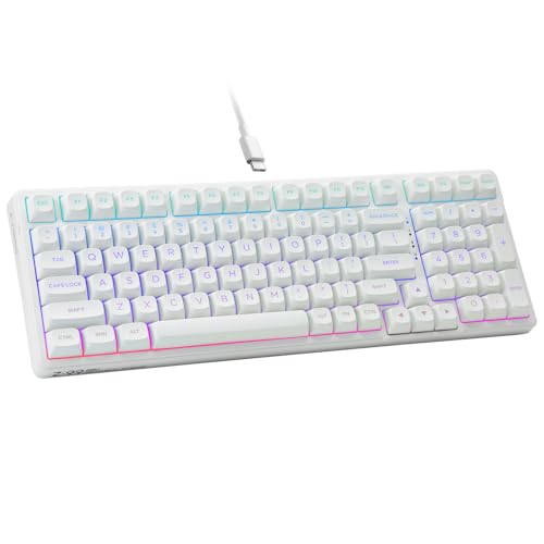 HUO JI E-Yooso Creamy Mechanical Keyboard Wired, Hot Swappable, Pre-lubed Linear Switches, Gasket Structure with Sound Dampening Foam, RGB Backlit, 99 Keys Custom Gaming Keyboard for PC/Mac,White by HUO JI - Used condition - US$36.59