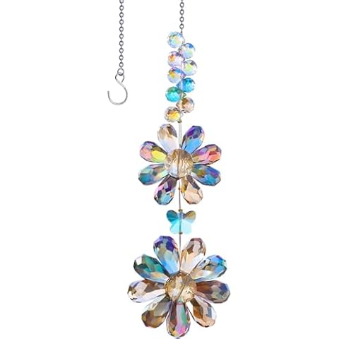 Crystal Flower Suncatcher Window Hanging Sun Catcher,Ornament Rainbow Maker Indoor Outdoor Garden Patio Decor Gifts(Dark) Cover