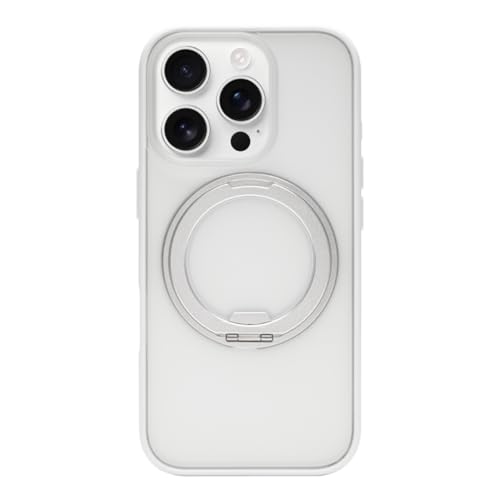 Coque iPhone 15 mate blanche avec support rotatif et charge sans fil