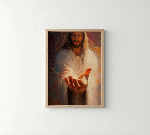 The Hand of God Wood Framed Wall Art Print Poster, Religious Christain God Painting Church Spiritual Christ Baptist Bible Home Decor 126 (The Hand of God, 10"L x 8"W, Wood Frame)