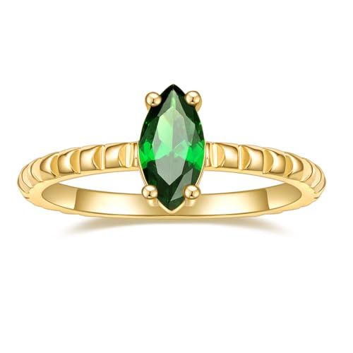 SHINYSO 14K Gold Plated Green Emerald Solitaire Engagement Ring for Women