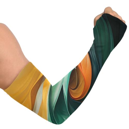 Cooling Arm Sleeves for Men Women UV Sun Protection Arm Covers Orange Green Abstract Compression Sleeves Sports Football Golf Cycling