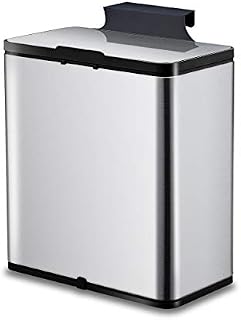 ELPHECO Kitchen Compost Bin, 2 Gallon Brushed Stainless Steel Hanging Trash Can, 8 L Kitchen Cabinet Door Under Sink Garbage Can Compost Bin Wall Mounted Slide Open, Upgraded Packaging