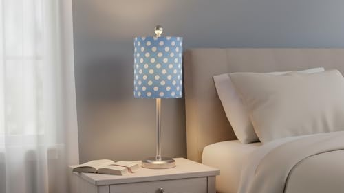 Image of Aspen Creative 31296 Contemporary Drum (Cylinder) Shaped Spider Construction Lamp Shade in Blue with White Dot, 8 inch wide (8 inch x 8 inch x 11 inch)