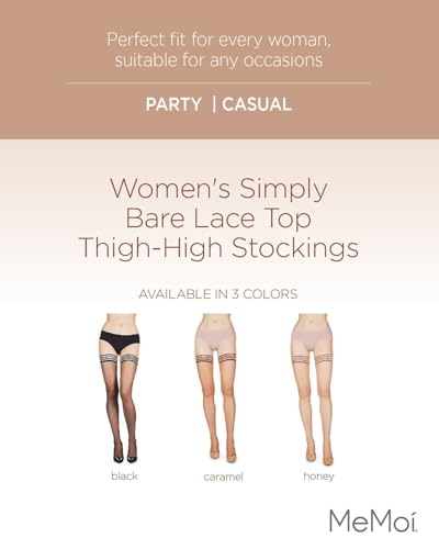 MeMoi Simply Bare Thigh High Stockings, Nylon Blend Tights for Women, Breathable Thigh High Tights - Sizes Small to Q22