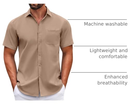 Image of COOFANDY Mens Short Sleeve Casual Button Down Shirts Summer Untucked Dress Shirts with Pocket