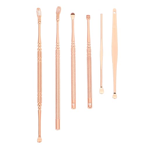 GANAZONO Cucharas para Cerumen Acero Inoxidable 6 Piezas Rosa Dorado Kit Limpiador Oídos Pala para Quitar Cera Herramienta de Limpieza Oídos Uso Seguro y Eficaz