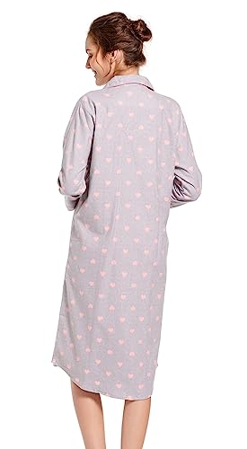 Image of CHUNG Women Nightgowns Brushed Cotton Flannel Nightshirt Dress Long Nightwear Nighties Cozy Sleepwear
