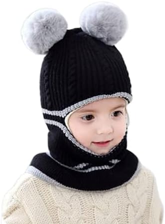 Baby Girls and Boys Winter Warm Knit Caps Scarf Woolen Hood Warm Skull Knit Caps - Image 2