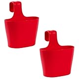Gariella 2X Blumenkasten oval 2,8 Liter Balkon Übertopf Pflanzkasten Blumentopf zum Hängen mit 1. Bügel und Wasserspeicher Rot