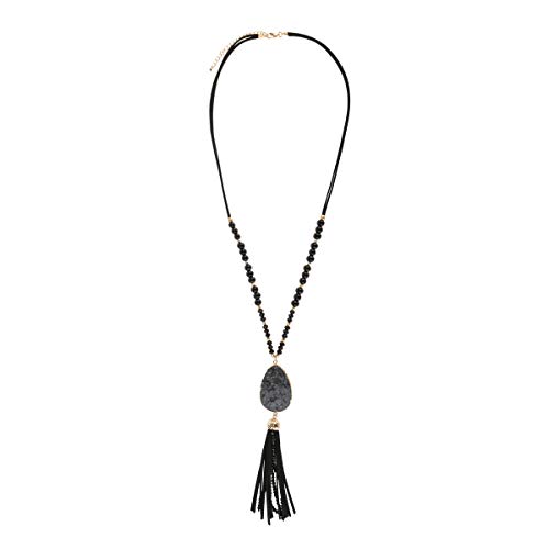RIAH FASHION Bohemian Pendant Beaded Long Statement Necklace - Sparkly Crystal Bead Boho Teardrop, Natural Stone, Tassel Charm Wrap Lariat3