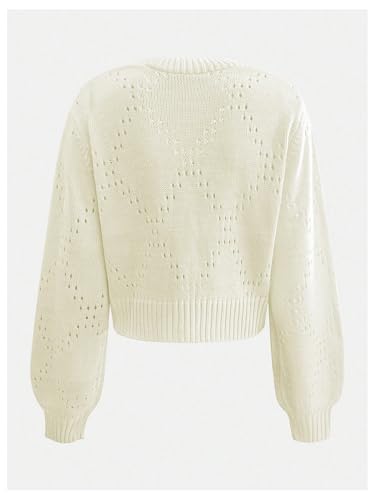 Image of MakeMeChic Women's Floral Embroidery Sweater Cardigan Button Down Long Sleeve Crop Outerwear