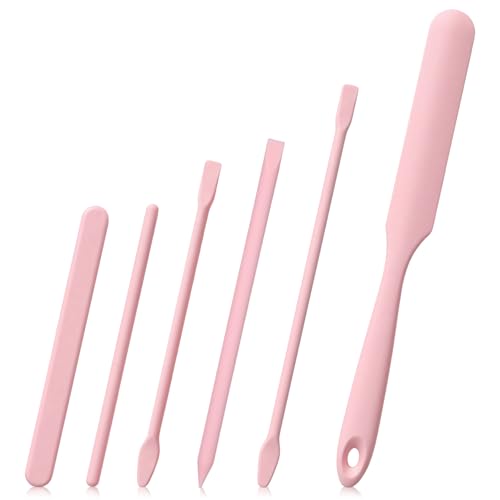 6 PCS Non-Stick Wax Spatulas Set, Silicone Wax Applicator Different Sizes Scrapers For Home Salon Body Use Reusable Silicone Stirring Stick (Pink)