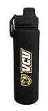 Campus Colors NCAA Stainless Steel Water Bottle - Twist on cap - 24 oz - Carry Clip - Keeps Your Drinks Hot or Cold for Hours (VCU Rams - Black)