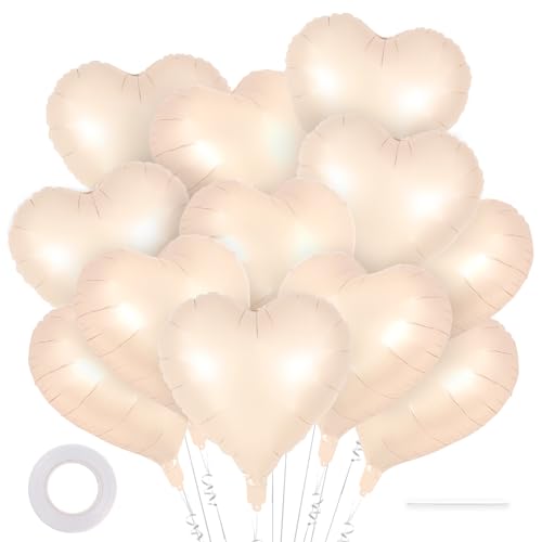 Image of 12 Pcs Beige Heart Balloons,18 Inch Heart Foil Balloons Love Balloon Valentine Balloon for Birthday Party Wedding Engagement Party Baby Shower Valentine Day Decorations