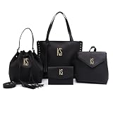 Kit 4 Peças Bolsas Femininas Couro Eco Tote Mochila Porta Documentos Multiuso Casual (KIT LONDON 4PCS PRETO-B)
