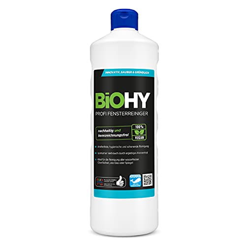 BiOHY Profi Fensterreiniger (1l Flasche) | Glasreiniger Konzentrat, ideal für alle FENSTERSAUGER | Streifenfreie Reinigung von Glas-, Fenster- & Spiegelflächen Cover