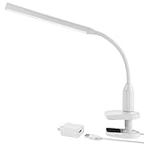 TORCHSTAR 26 LEDs Dimmable Flexible Study Clamp Desk Lamp Eye-Care Touch Sensitive 5W Light, Memory Function, USB Powered with ETL-Listed Power Adapter, White
