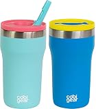 COOL GEAR 2-Pack 12 Ounce Eclipse Stainless Steel Tumbler | Pull up sipper - Blue/Teal