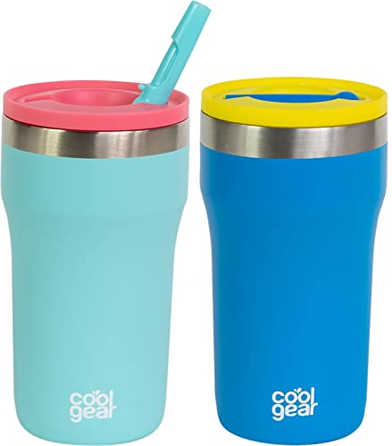 Cool Gear 2-Pack 12 Ounce Eclipse Stainless Steel Tumbler | Pull Up Sipper - Blue/Teal #TOP20