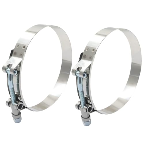 Cionyce 4 Inch T-Bolt Hose Clamps (2 Pcs) - T Bar Clamp for 4 Inch Hose ID, Size Range 108-116mm, Secure Leak-Proof Design
