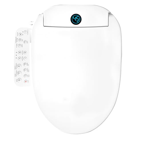 Bostar Asiento de Inodoro Inteligente Eléctrico, 5 Modos de Limpieza/Asiento Calefactado/Secado con Aire Caliente/Tapa de cierre lento Tapa WC Forma V con Pantalla digital, Confort y Elegancia