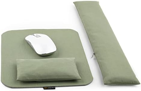 Large Mouse Pad with Wrist Support and Keyboard Wrist Rest Bean Bag Set, Ergonomic Mouse and Keyboard Arm Rest Cushion Filled Ergo Beads, Easy Typing Office (Light Army Green)