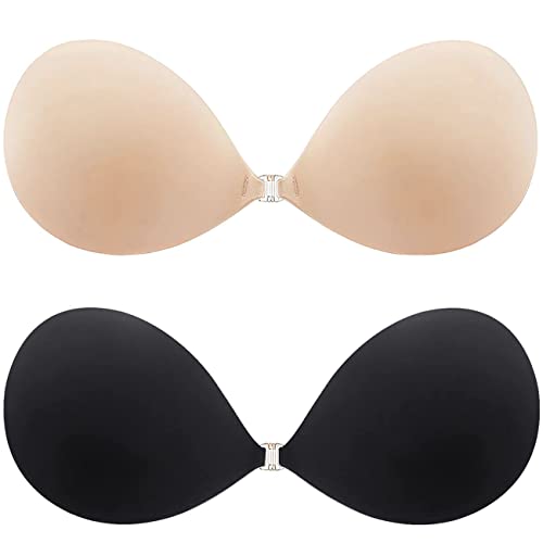 Push Up Adhesive Bra Invisible Strapless Reusable Plunge Bras Backless Silicone Sticky Bra Black And Nude #TOP8
