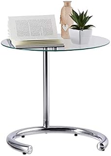 Relaxdays Height-Adjustable Coffee Table 70 cm, Round Living Room Stand, Chromed Steel, Glass Top, Tempered, Silver, 46 cm Ø