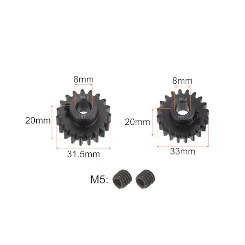 QUARKZMAN Mod 1,5 Ritzel Set Zahnrad Zahnräder 8mm Welle 19T 20T Motorritzel aus gehärtetem Stahl für RC Auto (2 Stück)