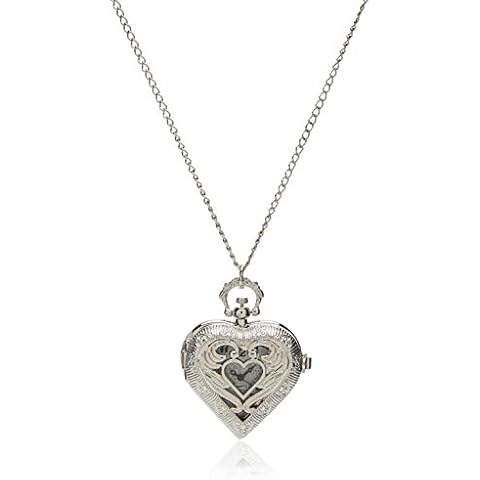 JewelryWe Vintage Heart Locket Pocket Watch Necklace Cover