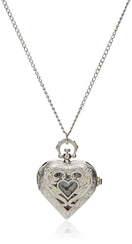 JewelryWe Vintage Silver Tone Heart Locket Style Pendant Pocket Watch Necklace for Girls Lady Women, 30-inch Chain, for Mother’s Day