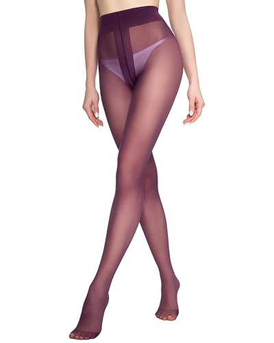 LABELLA Super Thin Lightweight Sheer To Waist Pantyhose Muticolor Stylish Tights Durable and Sturdy S-Queen2(Small Plum)