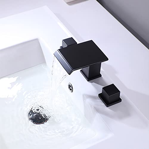 Robinet de lavabo de salle de bain noir mat à double poignée 3 trous - 2