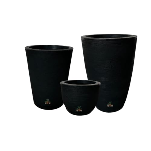 Conjunto de 3 Vasos Decorativos Texturizados para Plantas (Preto)