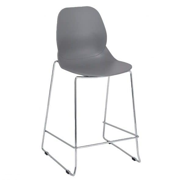 Chaise de comptoir de cuisine design gris avec pied luge chromé en E