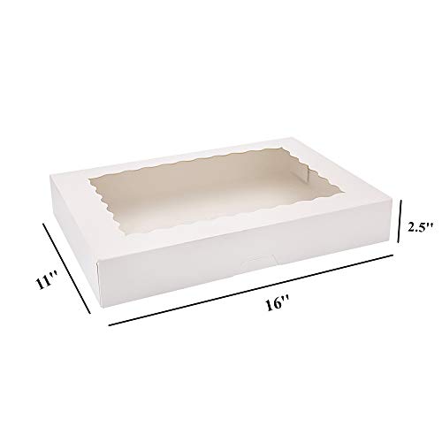 Tcoivs 20-Pack 16" x 11" x 2.5" Bakery Boxes with Window Hold 12 Donuts, Auto-Popup Large Cookie Boxes, Treat Boxes for Pastries (White)