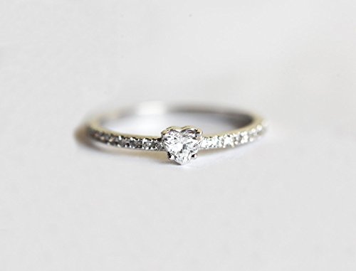 Heart Diamond Ring, Diamond Heart Ring, Diamond Engagement Ring with Heart Shaped Diamond, Dainty Diamond Engagement Ring