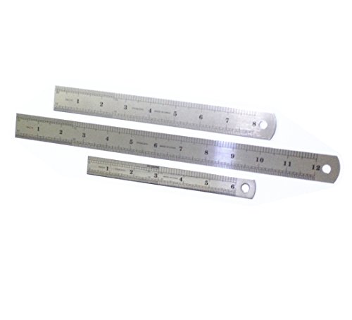HiCat 3 PCS Stainless Steel Ruler Metal Rule Kit, Office Ruler, 6 Inch, 8 Inch and 12 Inch (Style 1)