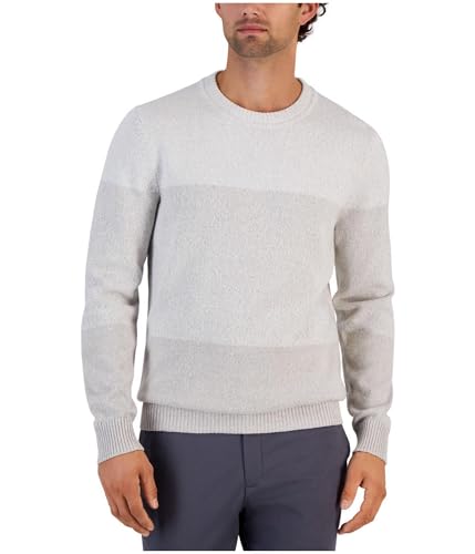 Alfani Mens Trilogy Striped Knit Sweater, Grey, XX-Large