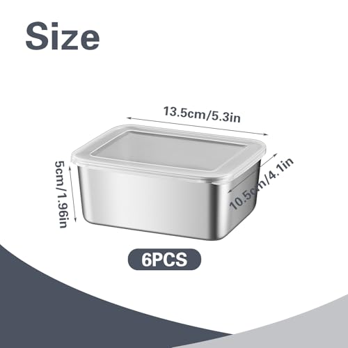 XiyaxiVici 6pcs Stainless Steel Snack Containers, Small Fruit Box Square Food Storage Bento Box Stackable Food Storage Containers with Lid, 5 x 4 x 2 in by XiyaxiVici - Used condition - Image 2