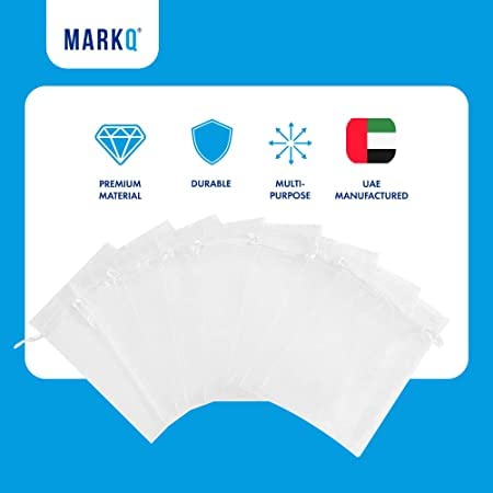 اكياس اورجانزا مع اربطة من مارك كيو 100 قطعة مقاس 7 سم × 9 ابيض