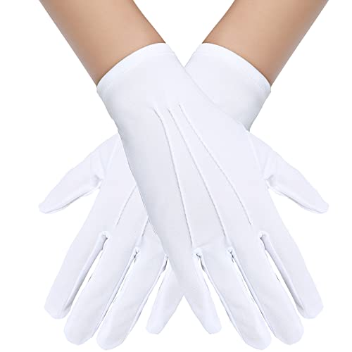 BABEYOND Short Satin Gloves Opera Wedding Gloves Special Occasion Gloves Wrist Length Gloves for Party Costume (White)
