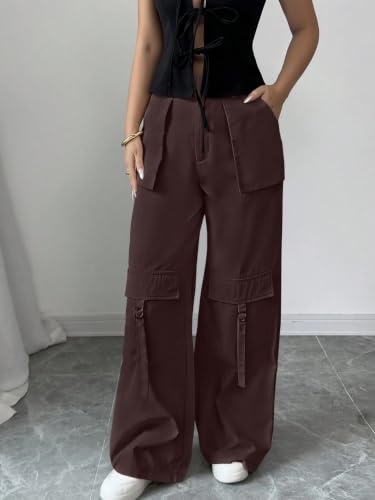 Image of Leriya Fashion Cargo Pants for Woman | Cargo Pants for Women Cotton Wide Leg Utility Fit Flap Pockets | Trousers Fors Women, Relaxed Fit Baggy Pant Airport Outfit for Womens Streetwear Attire