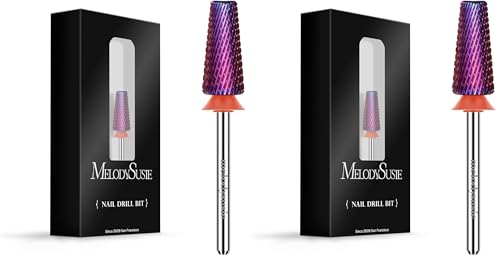 MelodySusie Professional 5 in 1 Nail Drill Bits, 3/32'' Carbide Tungsten Multi-function, Suitable for Manicure Pedicure Cuticle Gel Polishing, Purple, Fine (Pack of 2)