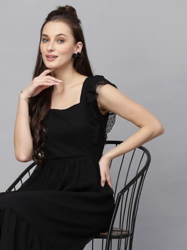 Image of Sugathari Georgette Jacquard Butti Square Neck Knee Length Western Dresses for Women (Dress2 89)